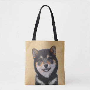Bolsa Tote Pintura de Shiba Inu (Preto e Latão) - Arte Canina
