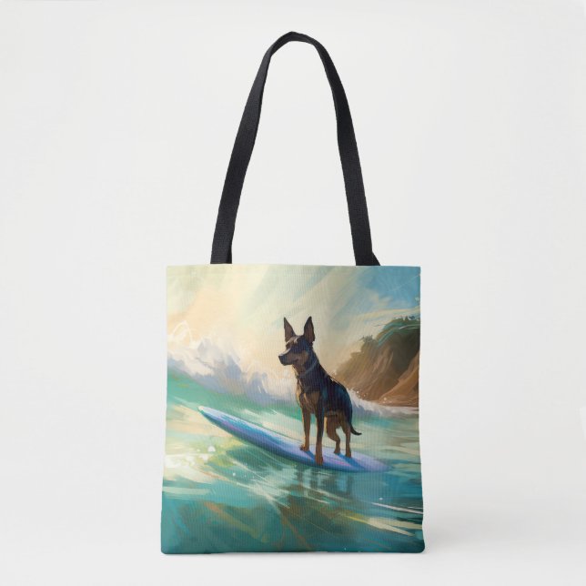 Bolsa Tote Pintura de surf em praia australiana Kelpie (Frente)