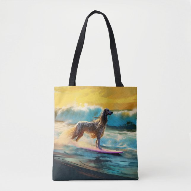 Bolsa Tote Pintura de surf em praia de hound afegã (Frente)
