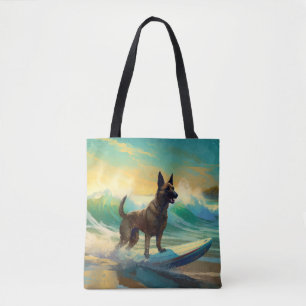 Bolsa Tote Pintura de Surf na Praia com Malinoi Belga