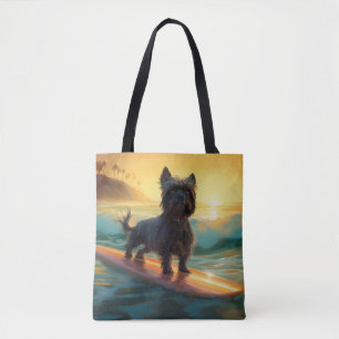 Bolsa Tote Pintura de Surf na Praia de Affenpinscher