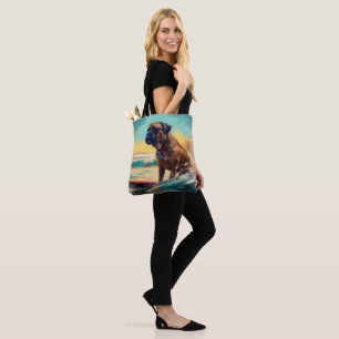 Bolsa Tote Pintura de Surf na Praia do Bullmastiff