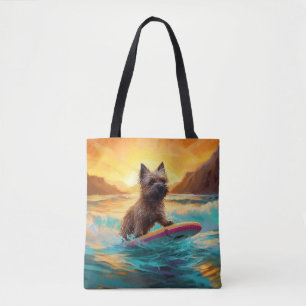 Bolsa Tote Pintura de Surf na Praia do Cairn Terrier
