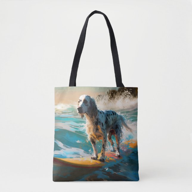 Bolsa Tote Pintura de Surf na Praia do Setter Inglês (Frente)