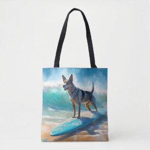 Bolsa Tote Pintura de Surfe em Praia Blue Heeler