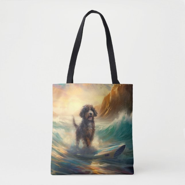 Bolsa Tote Pintura de surfe na praia de Bernedoodle (Frente)