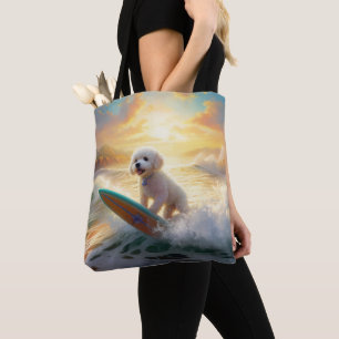 Bolsa Tote Pintura de surfe na praia de Bichon Frise