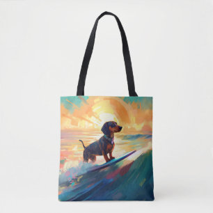 Bolsa Tote Pintura de surfe na praia de Dachshund