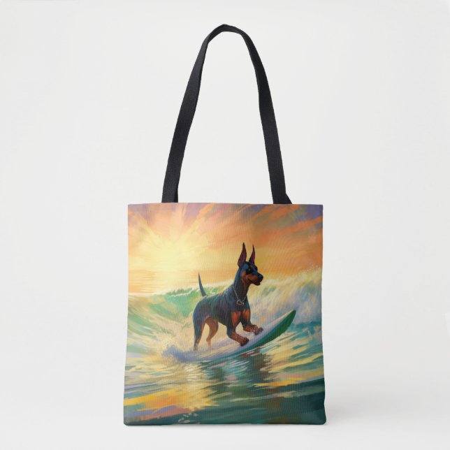 Bolsa Tote Pintura de surfe na praia do Doberman (Frente)