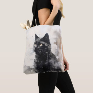 Bolsa Tote Pintura de Tinta Animal de Gato Preto
