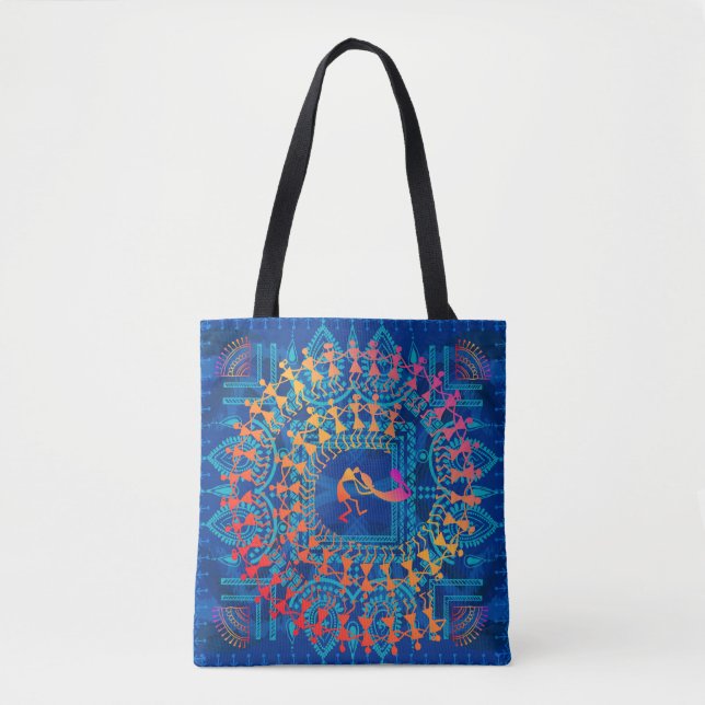 Bolsa Tote Pintura de Warli - desenhada à mão como tradiciona (Frente)