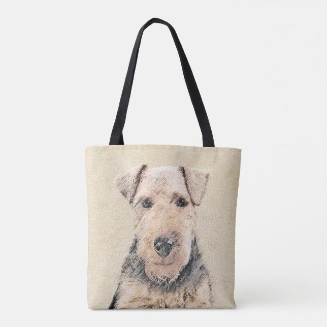 Bolsa Tote Pintura de Welsh Terrier - Arte de Cachorro Origin (Verso)