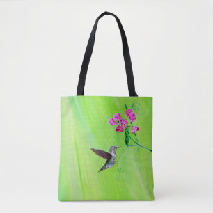 Bolsa Tote Pintura do colibri e das ervilhas doces