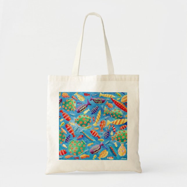 Bolsa Tote Pintura em acrílico de cor de peixe tropical (Frente)
