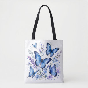 Bolsa Tote Pintura em Aquarela de Borboletas Azuis