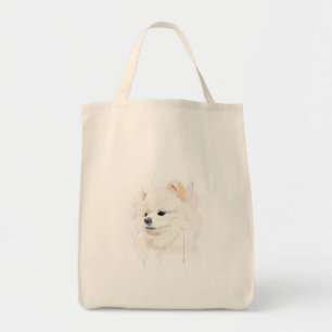 Bolsa Tote Pintura em Aquarela de Cachorro Pomerânia Fofa
