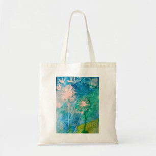Bolsa Tote Pintura em aquarela de dente-de-leão abstrata azul