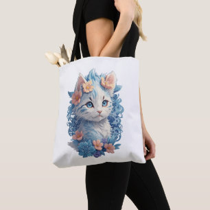 Bolsa Tote Pintura em Aquarela de Gato Gato Gato Giro com Abe