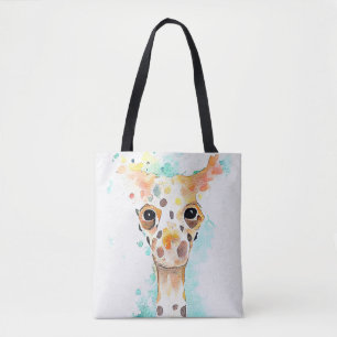 Bolsa Tote Pintura em Aquarela de Giraffe Wild Animal Nature
