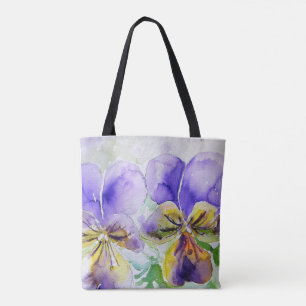Bolsa Tote Pintura em aquarela de Violeta Roxa Amor-Perfeito