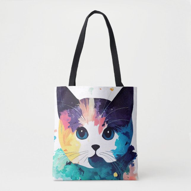 Bolsa Tote Pintura em Cor Animal de Natureza Selvagem de Gato (Frente)
