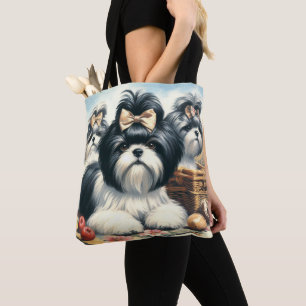 Bolsa Tote Pintura em Cute Vintage Shih-Tzu