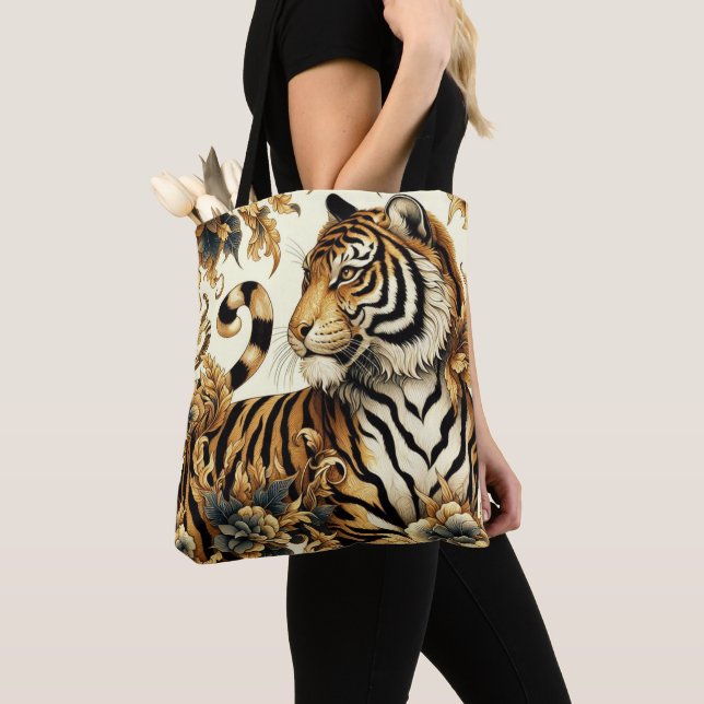 Bolsa Tote Pintura em Tigre do Ouro Vintage (Close Up)