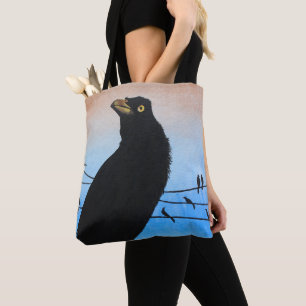 Bolsa Tote Pintura em vida selvagem de aves pretas de Austin 