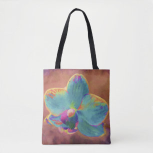 Bolsa Tote Pintura floral azul e roxo de orquídea