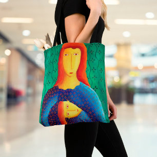 Bolsa Tote Pintura Mãe e Filha Arte Contemporânea