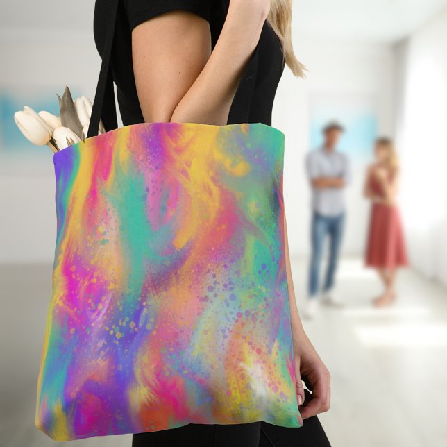 Bolsa Tote Pintura moderna abstrata com respingos de tinta co (Abstract colorful paint tote bags modern splatter and swash painting)