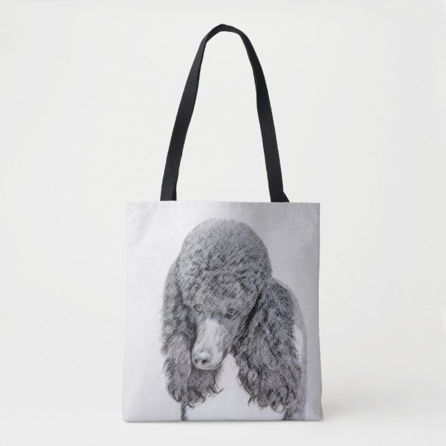 Bolsa Tote Pintura Negra De Poodle Padrão - Arte Cão (Frente)