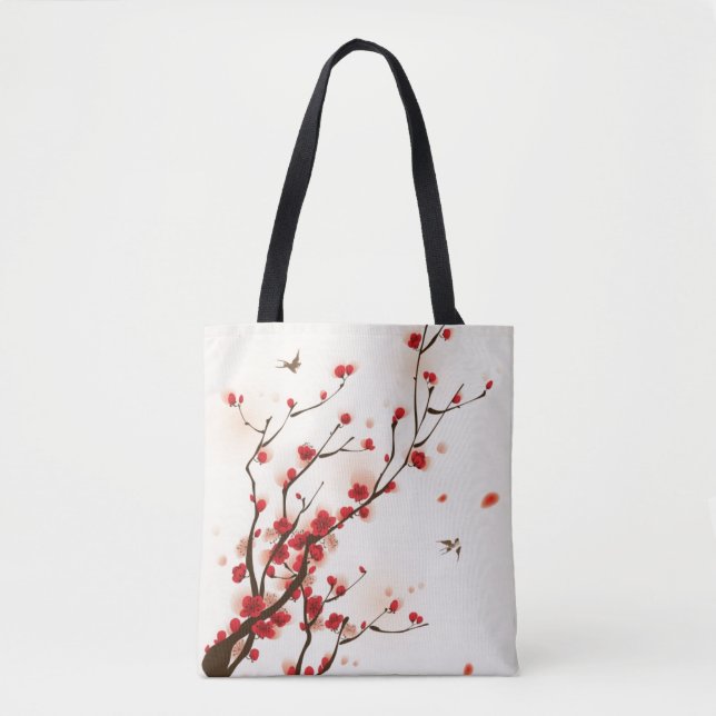 Bolsa Tote Pintura oriental do estilo, flor da ameixa no (Frente)