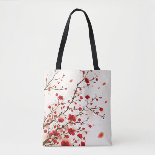 Bolsa Tote Pintura oriental do estilo, flor da ameixa no