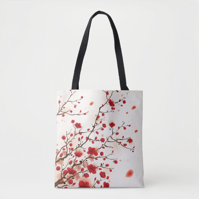 Bolsa Tote Pintura oriental do estilo, flor da ameixa no (Frente)