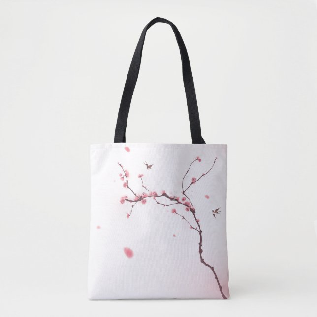 Bolsa Tote Pintura oriental do estilo, flor de cerejeira (Frente)