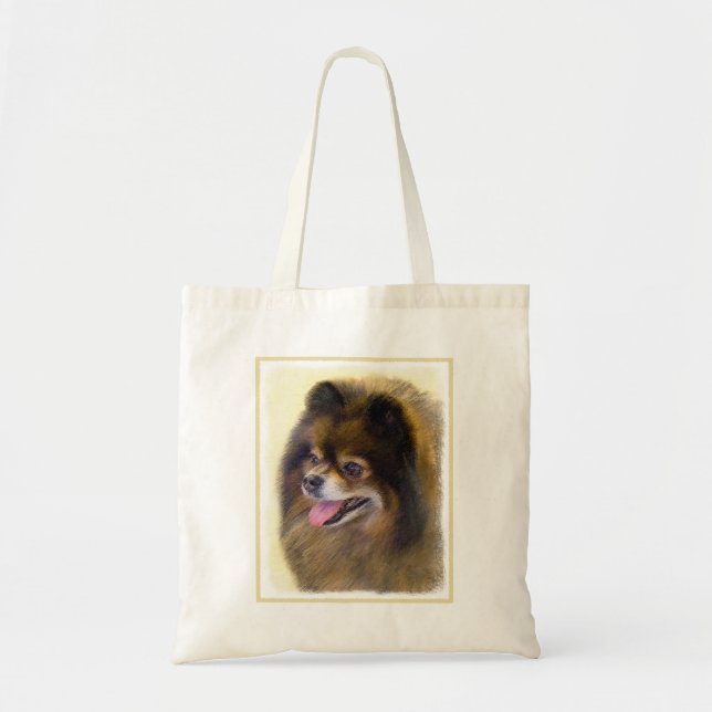 Bolsa Tote Pintura original de cão a preto e a bronzeado da P (Frente)