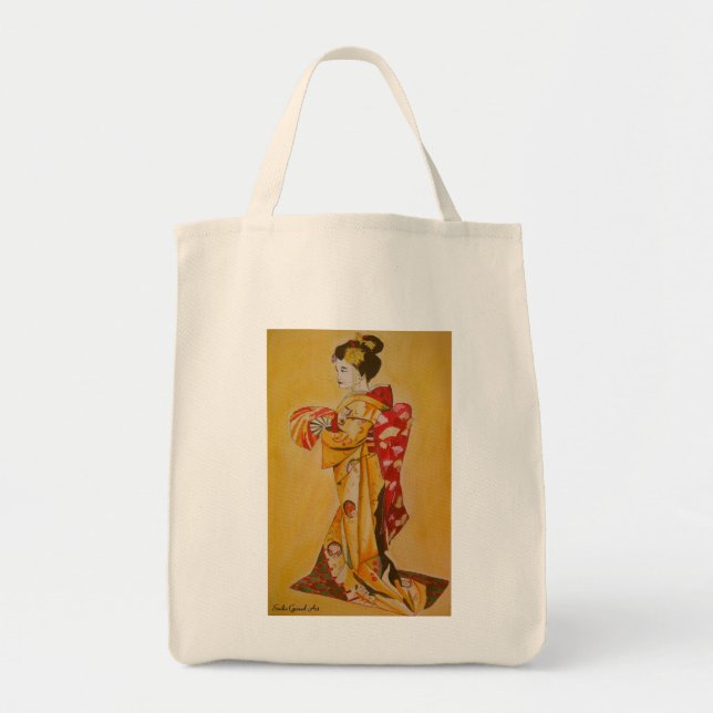 Bolsa Tote Pintura original em aquarela japonesa Geisha (Frente)