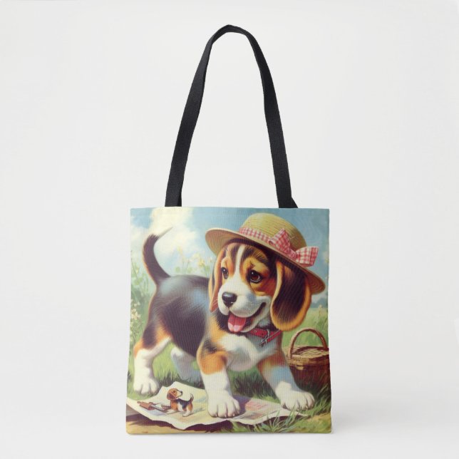 Bolsa Tote Pintura para puppy com beagle (Frente)