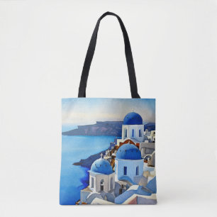 Bolsa Tote Pintura por Aquarela da Grécia Santorini