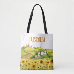 Bolsa Tote Pintura por aquarela de girassóis na Toscana Itáli