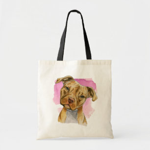 Bolsa Tote Pintura principal da aguarela do cão do pitbull da