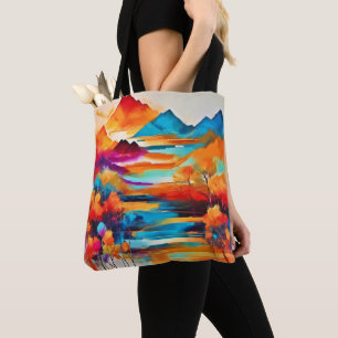Bolsa Tote Pintura solar de Montanha Vibrante