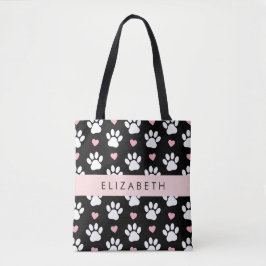 Bolsa Tote Pinturas De Cães, Patas Brancas, Corações Rosa, Se