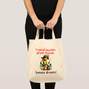 Bolsa Tote Pirate Banana Adventure Vibe em praia tropical