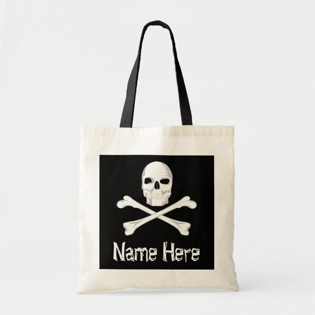 Bolsa Tote Pirate Skull Crossbone Nome Personalizado do Dia d (Frente)