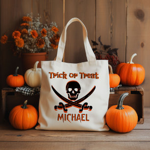 Bolsa Tote Pirate Skull Custom Name Trick ou Tratar Bag