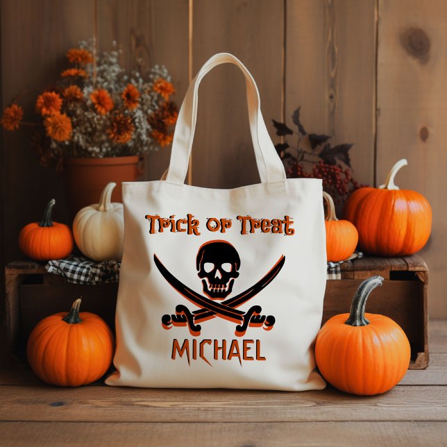 Bolsa Tote Pirate Skull Custom Name Trick ou Tratar Bag (Criador carregado)