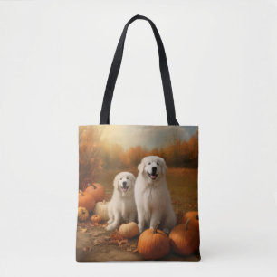 Bolsa Tote Pirenéus excelentes Puppy Autumn Delight Pumpkin