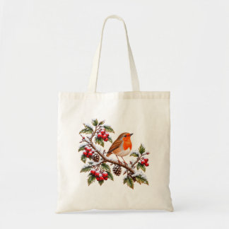 Bolsa Tote Pisco-rouxinol no Ramo de Inverno Nevado Natal